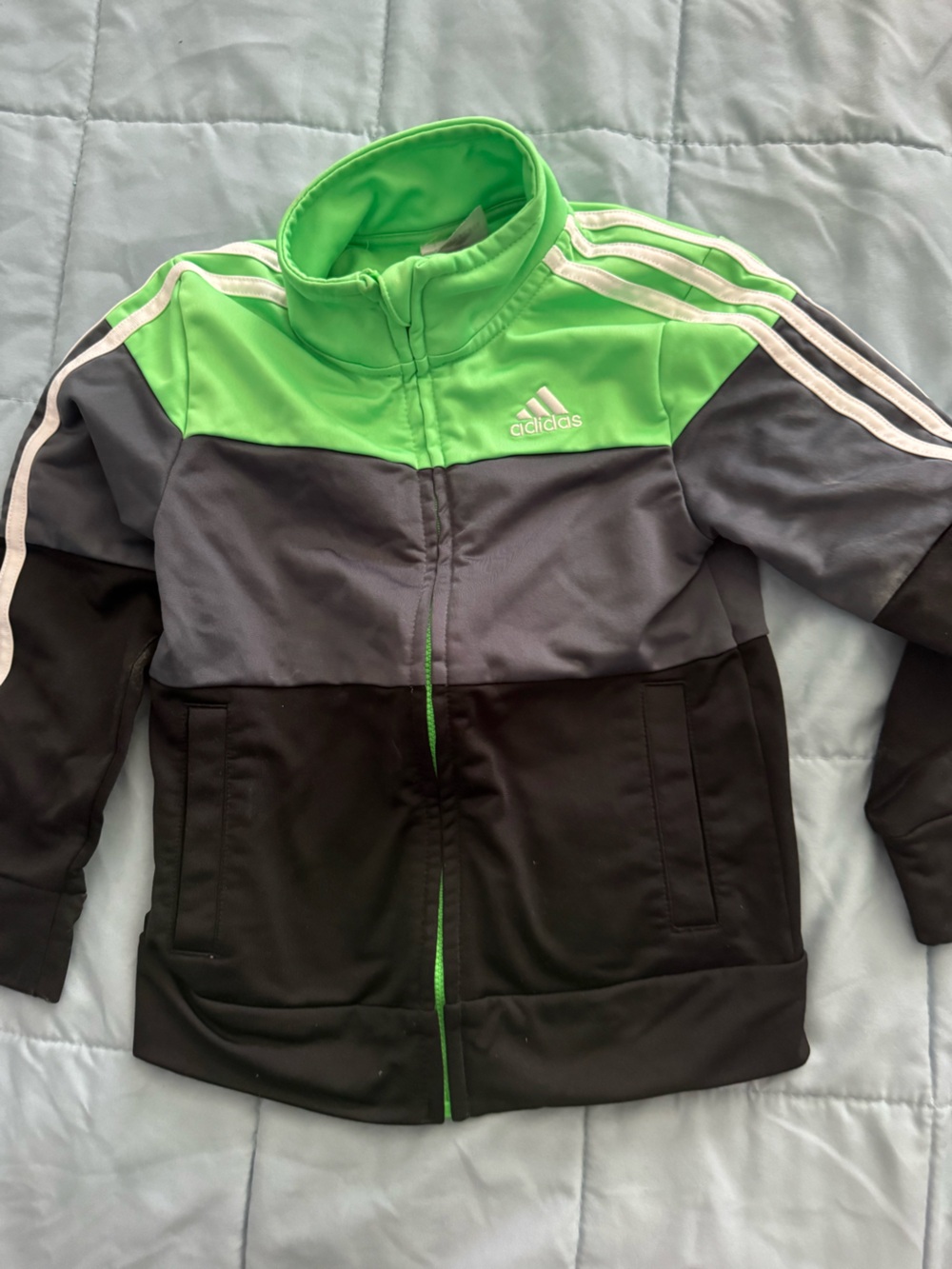adidas Kids Neon Green, Gray & Black Colorblock Puffer Jacket